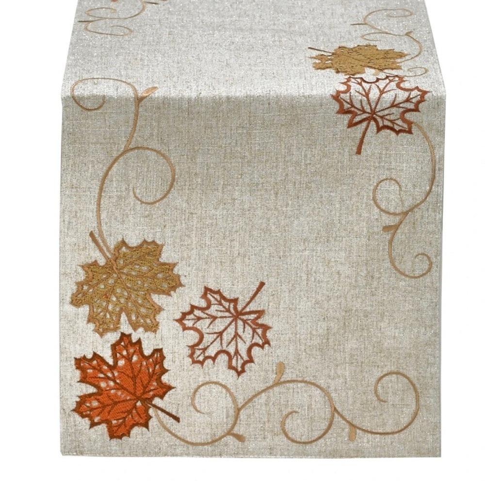 Fall Chrochet Leaf Applique Table Runner 72"